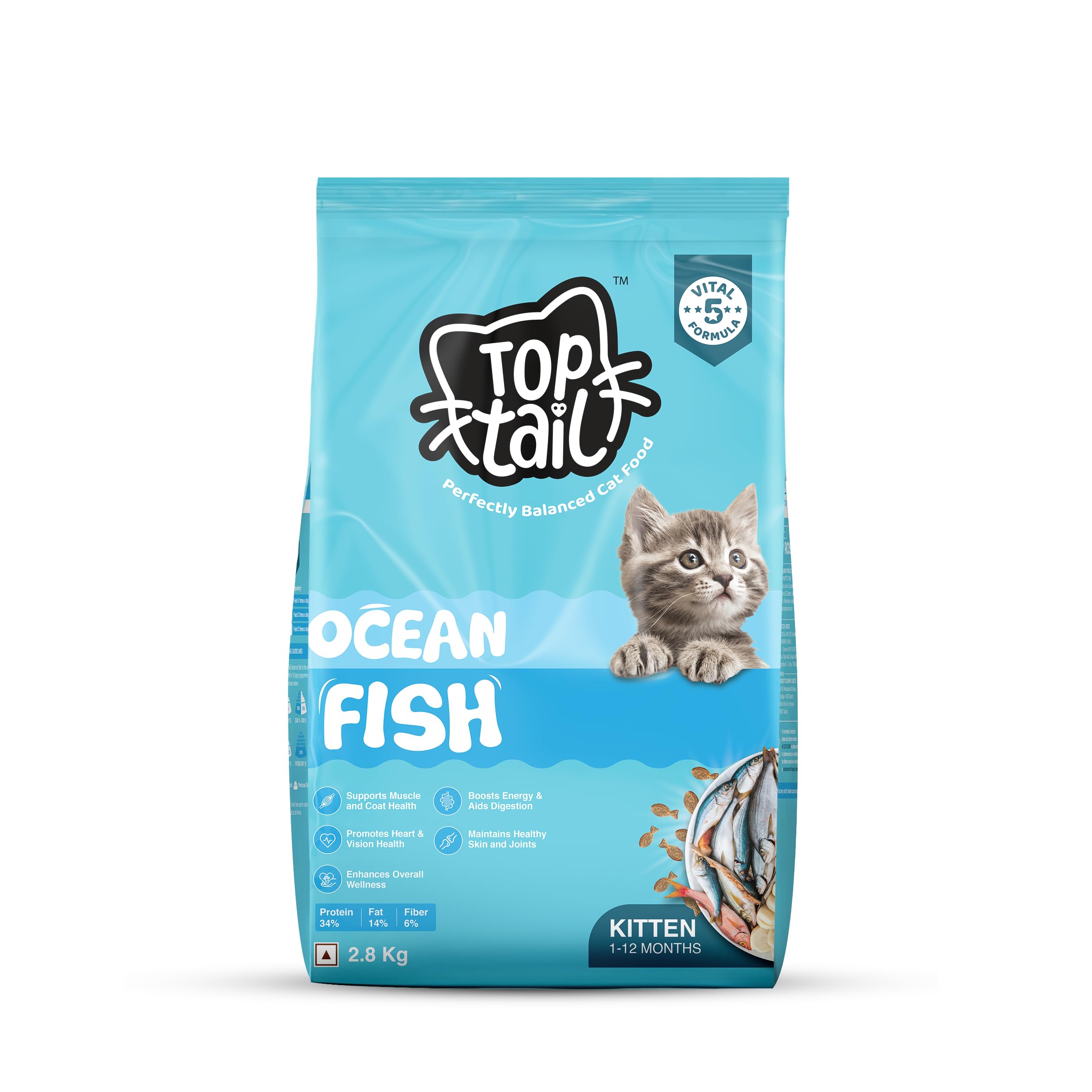 TOPTAIL Ocean Fish Food for Kitten 1-12 Month-2.8 kg Dry, Cat Food is Specially Crafted Chicken & Tuna Oil Support Lean Muscles, a Shiny Coat, Healthy Skin, & Joint Health-image-0