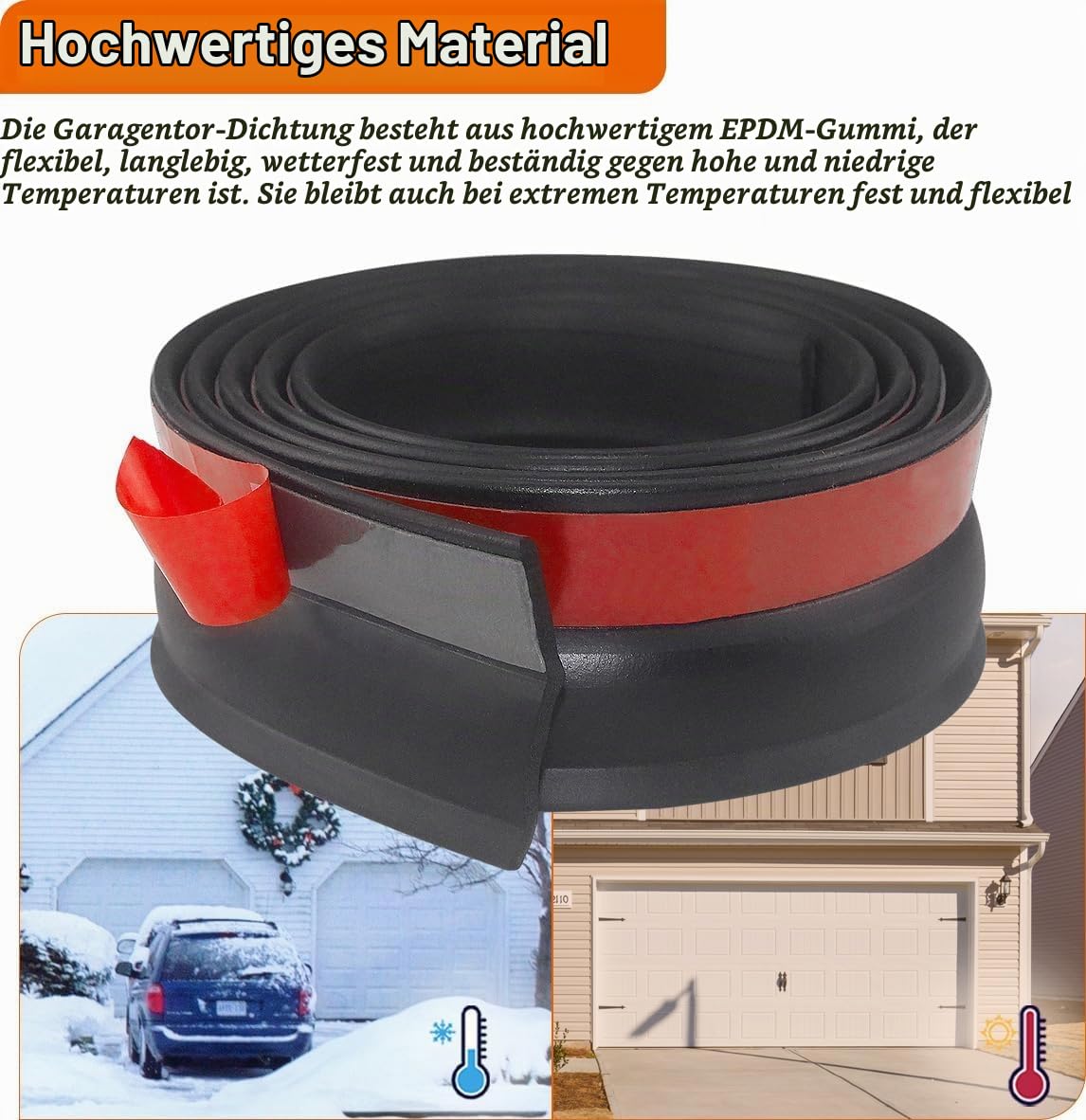 Garagentor Dichtung Top und Seiten GummidichtungStreifen Ersatz, wetterfeste Universal Dichtung Garagentor Gummilippe (10 m)