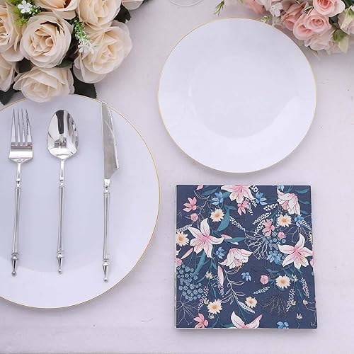 Miniatura 7 de Efavormart - Paquete de 20 servilletas de cóctel de papel floral de lirio de agua, suaves de 2 capas, desechables, color azul marino, 13 x 13