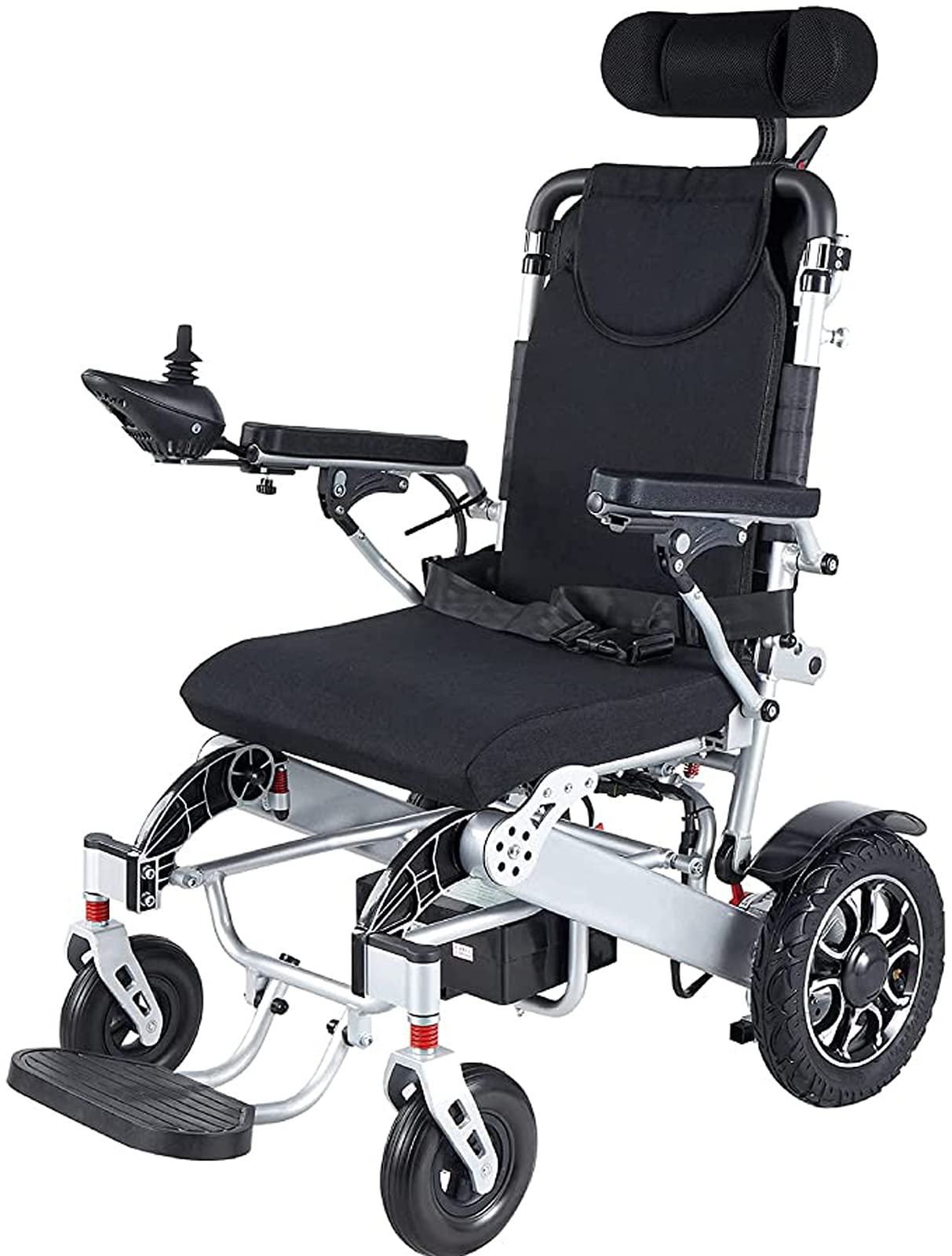 GL-GDD Foldable All Terrain Electric Wheelchair with Adjustable Backrest, Double Motor Lightweight Mobility Aid Power Scooter Wheelchairs with Headrest