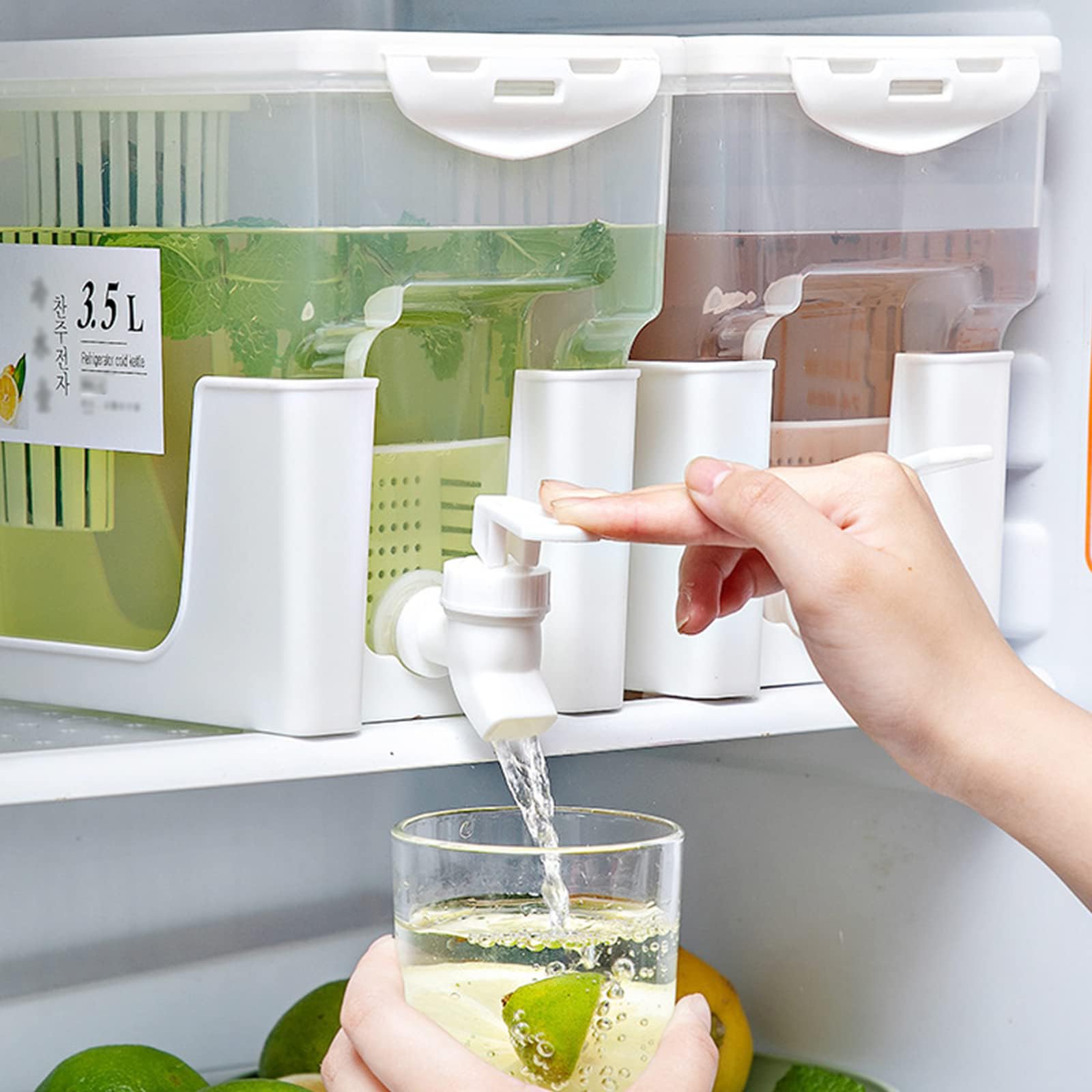 Dispensador de bebidas de plástico con espiga, dispensador de bebidas frías de 3,5 L con infusor de frutas para fiestas, nevera, uso diario