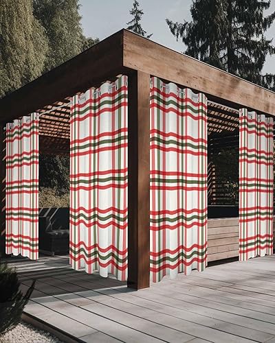 Red Lattice Outdoor Curtains for Patio Waterproof Drapery,Grommet Window Curtain Living Room,Bedroom,Doorway,Kitchen,Cafe,Porch Drapes Vintage