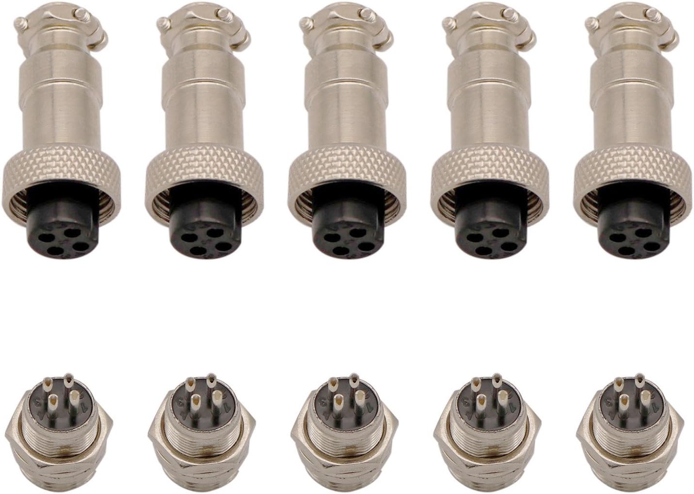 Aviation Connector Plug, 5 Pcs GX12 4 Pin Thread Female Socket Panel Metal Aviation Wire Connector 5A&5 Pcs GX12 4 Pin Male Socket Panel Metal Aviation Wire Connector 5A