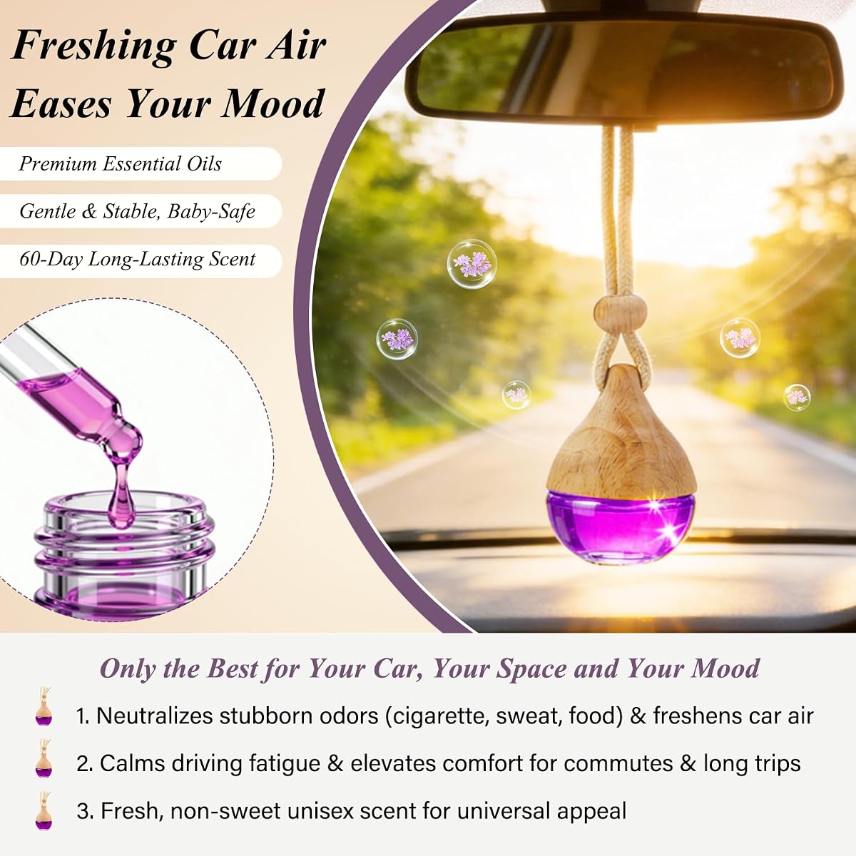 EcoFlow Reusable Silicone Car Freshener – Lavender & Cedar (3-Pack) view 2