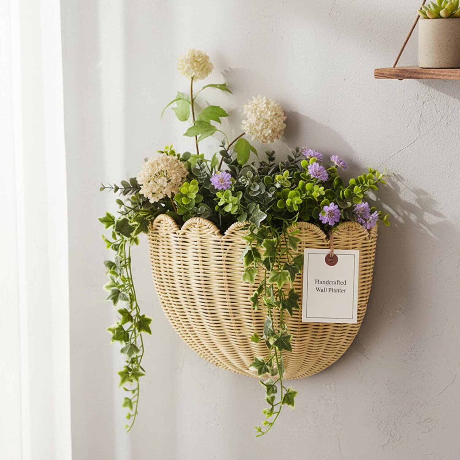 Wall Baskets, Boho Scalloped Woven Wall Baskets Hanging Rattan Storage Organizer for Bathroom Kitchen Living Room Bedroom Farmhouse Home Decor