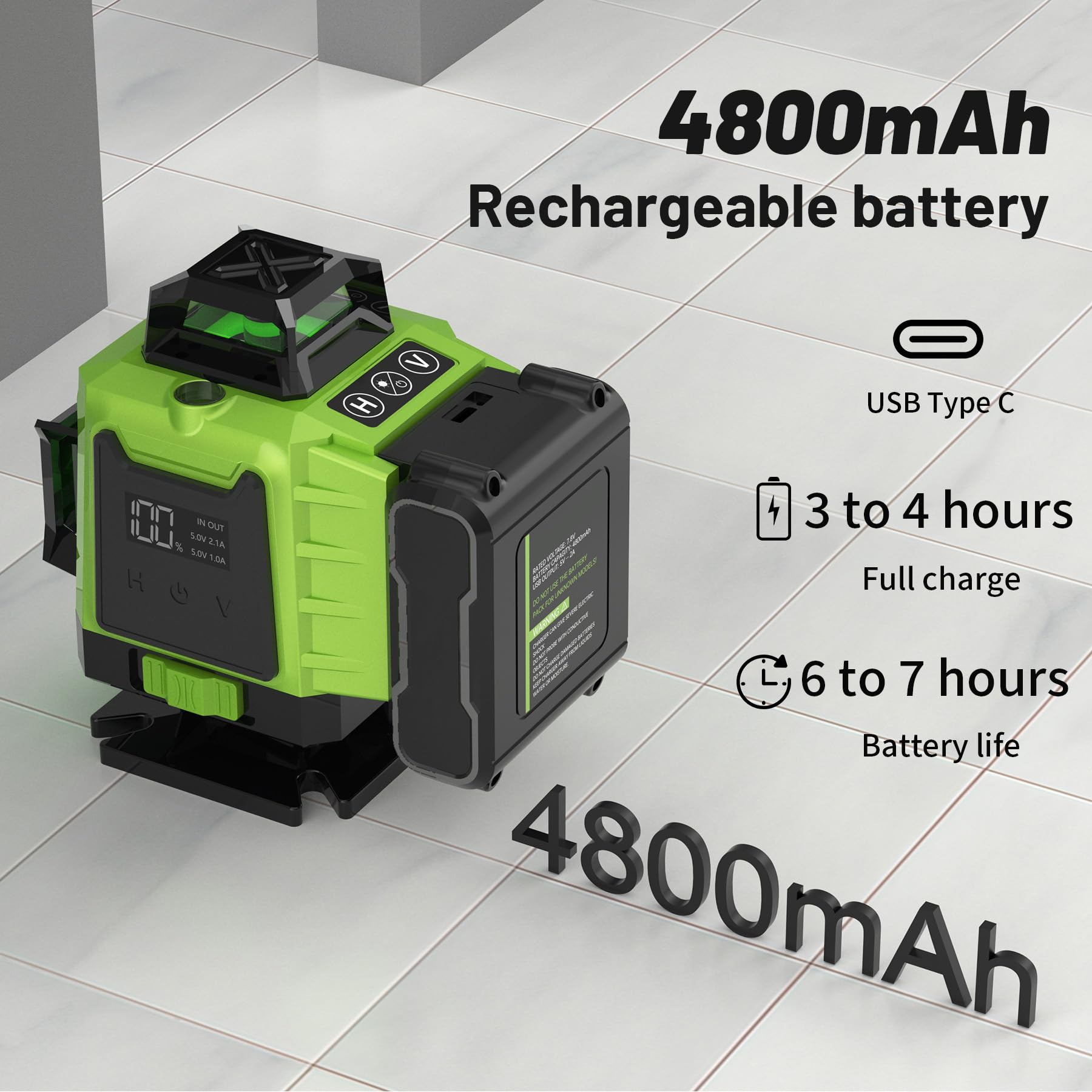 Niveau Laser Chantier Autonivelant 4 x 360°, 4D 16 Lazer Niveaux avec Trepied, Batterie Rechargeable, avec Support Mural, pour Décoration Intérieure, IP54 Étanche et Anti-Poussière