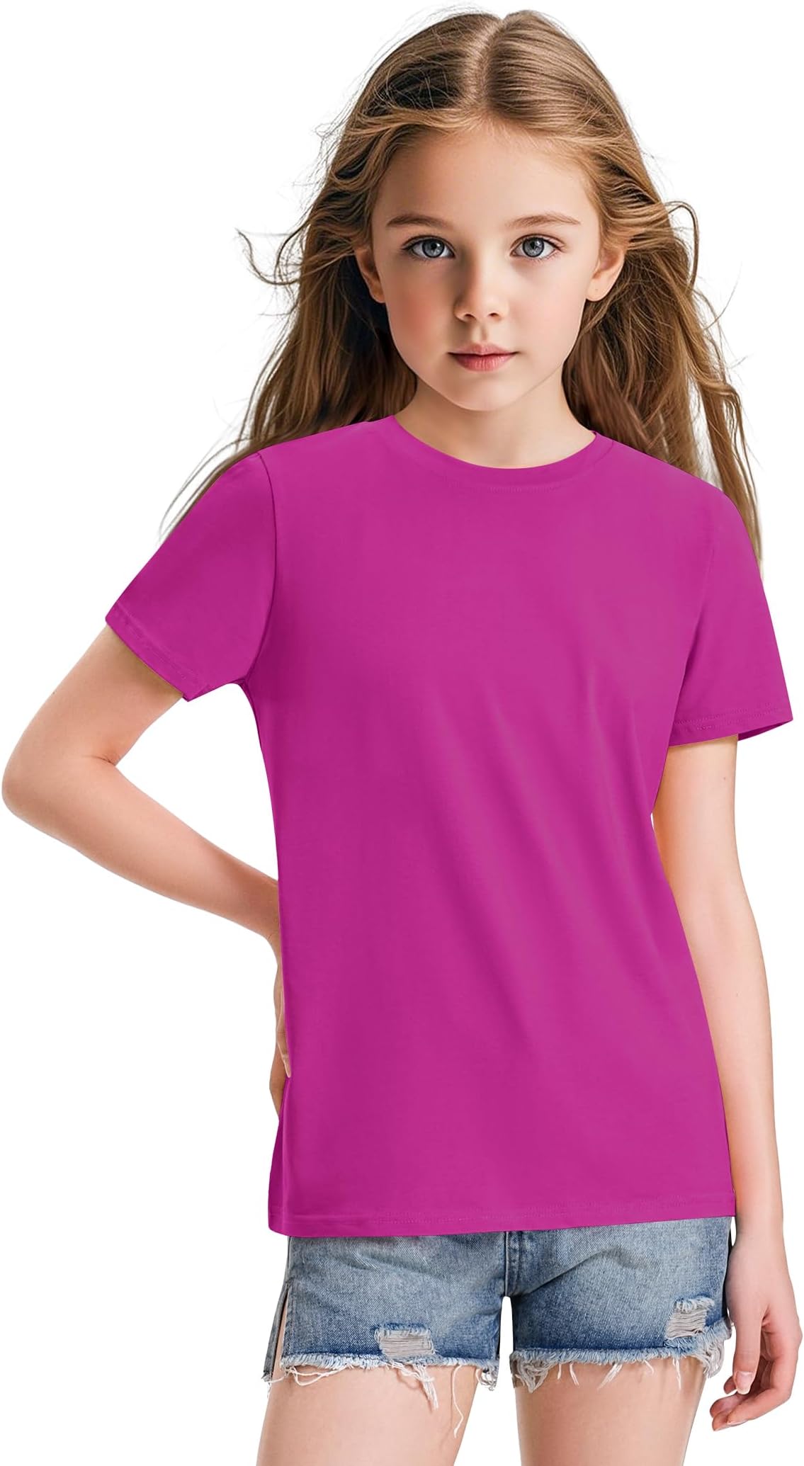 KEREDA Girls Shirts Short Sleeve Soft Cotton T-Shirts Plain Tees Tops Clothes for Kids