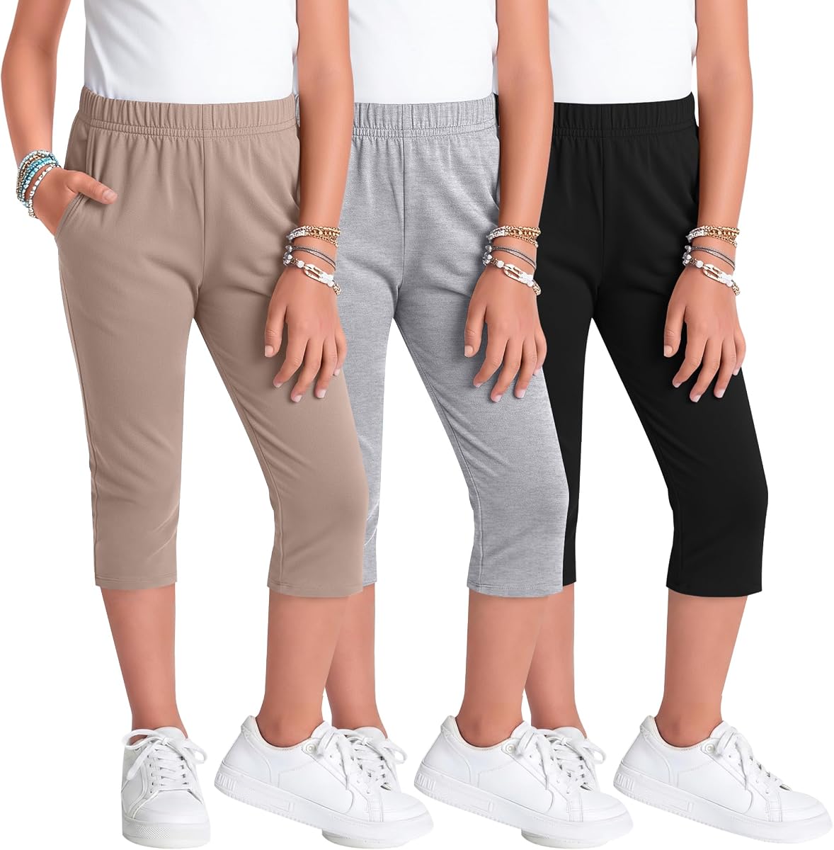 3 Pack Girls Capri Pants Summer Cropped Leggings