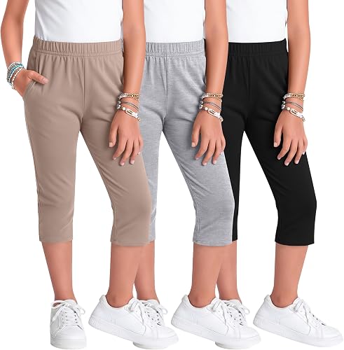 Langyiwee 3 Pack Girls Capri Pants Summer Cropped Leggings 1