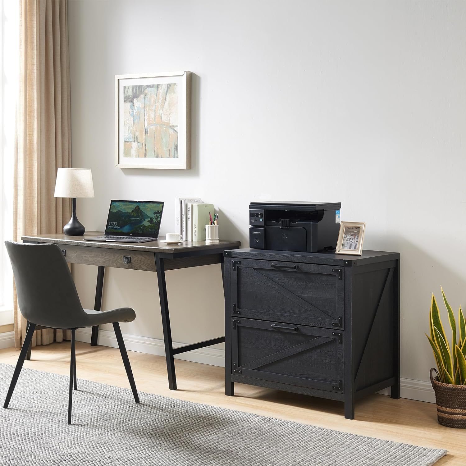 JXQTLINGMU 2-Drawer Lateral File Cabinet with Lock,Engineered Wood Storage Cabinet Organizer with Durable Slide Rails,Home Office Cabinets for Office, Bathroom, Home, Laundry Room,Black