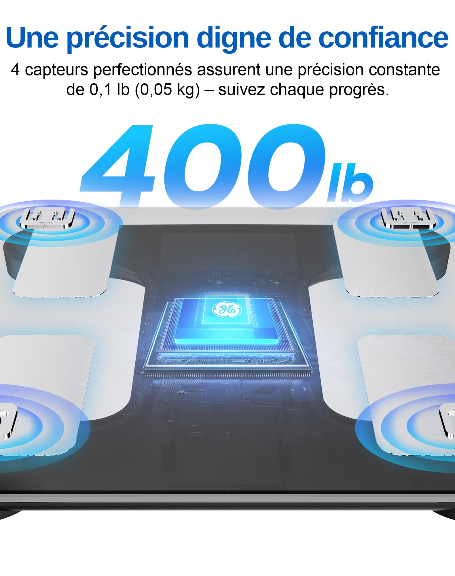 GE Bilancia pesapersone digitale con grasso corporeo BMI, bilancia intelligente per grasso corporeo, 180 kg | Ampio display, alta precisione, bilancia digitale per analisi corporea Bluetooth. ge