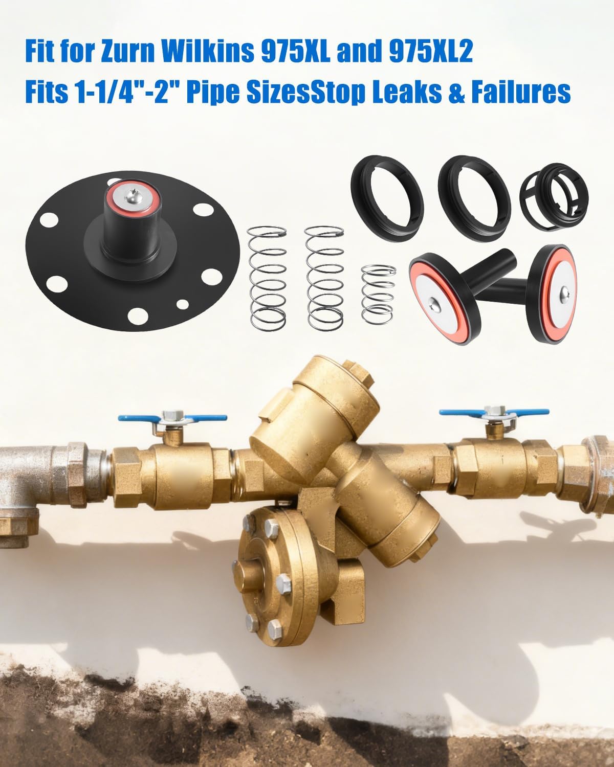 1-1/4"-2" Complete Repair Kit Fit for Zurn Wilkins 975XL 975XL2 Backflow Preventer Rebuild Kit, Complete Poppets Springs and Seats Repair Kit
