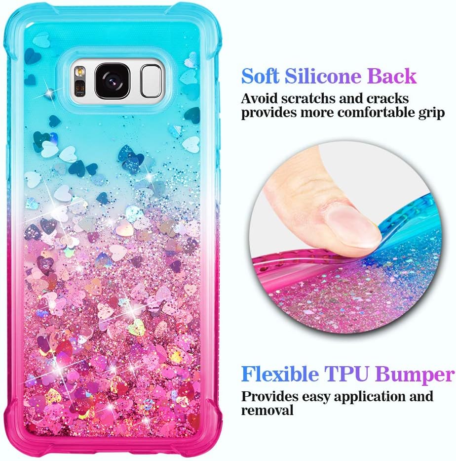 Ruky Samsung Galaxy S8 Case, Gradient Quicksand Series Glitter Bling Flowing Liquid Floating Soft TPU Bumper Cushion Protective Women Girls Phone Case for Galaxy S8 (Teal Pink)