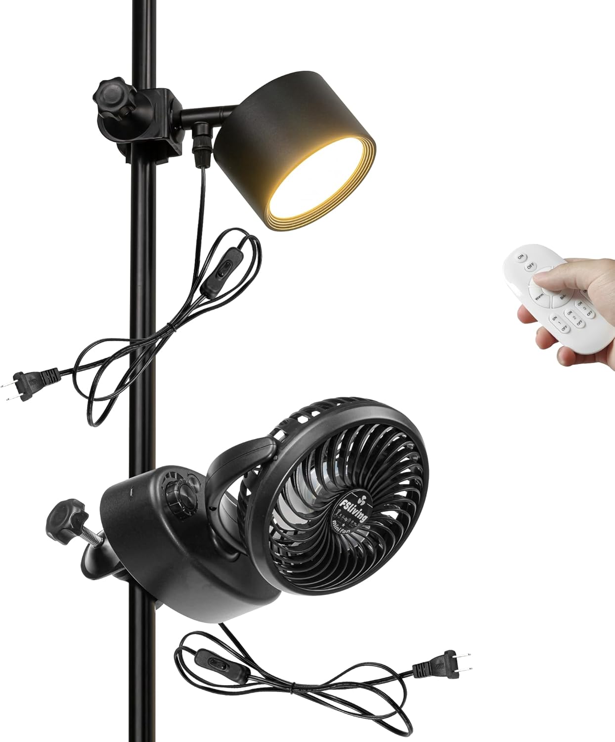 Adjustable Wind Speed Automatic Left/Right Rotation Clip-On Fan, 9.8Ft Cord Remote Warm Light Full Spectrum Light Fixture Vintage Design For Indoor Plants Growth