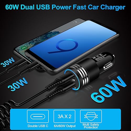 Miniatura 3 de Cargador rápido de coche para iPhone 15 Pro Max 15 Plus Android tipo C encendedor de cigarrillos enchufe con 3 pies USB C a C cable de carga rápida