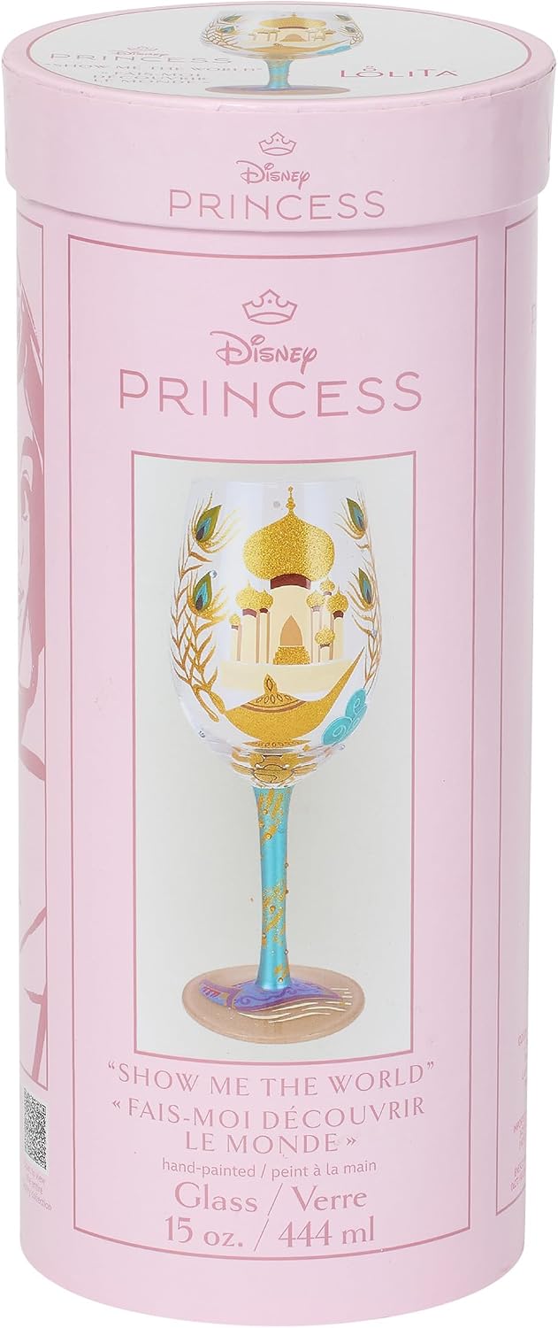 Enesco Designs by Lolita Disney Aladdin Jasmine Show Me the World Hand-Painted Artisan Glass, 15 Ounce, Multicolor