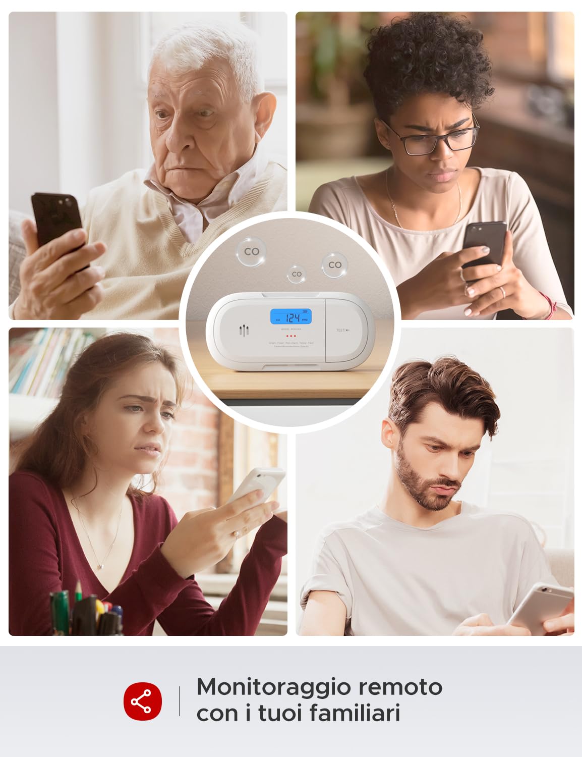 X-Sense rilevatore di monossido di carbonio Wi-Fi, notifiche in tempo reale tramite App X-Sense Home Security, allarme intelligente con batteria sostituibile, EN 50291 conformi, XC04-WX