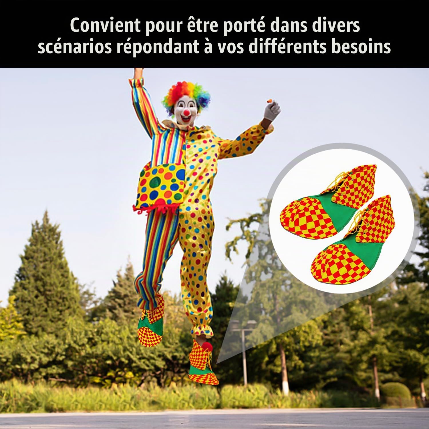 1 Paire De Chaussures De Clown À Carreaux, Costume De Cosplay Personnalisé, Lacets Réglables, Accessoires De Rôle, Chaussures De Dégoût De Performance De Fête.