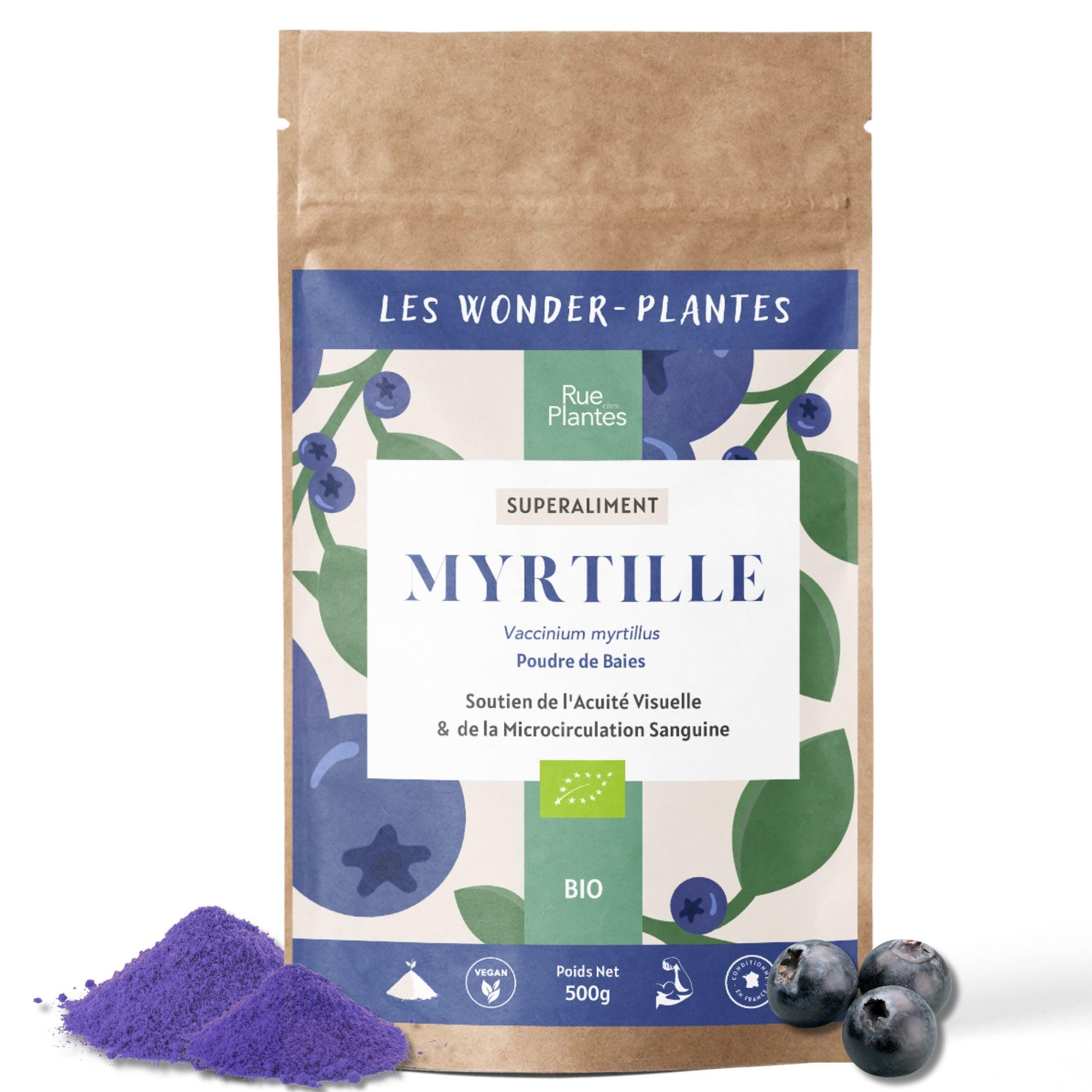 Arándano orgánico en polvo 500g - Wonder-Plantes - muchos antioxidantes y tiene un importante contenido de vitaminas C, A y E