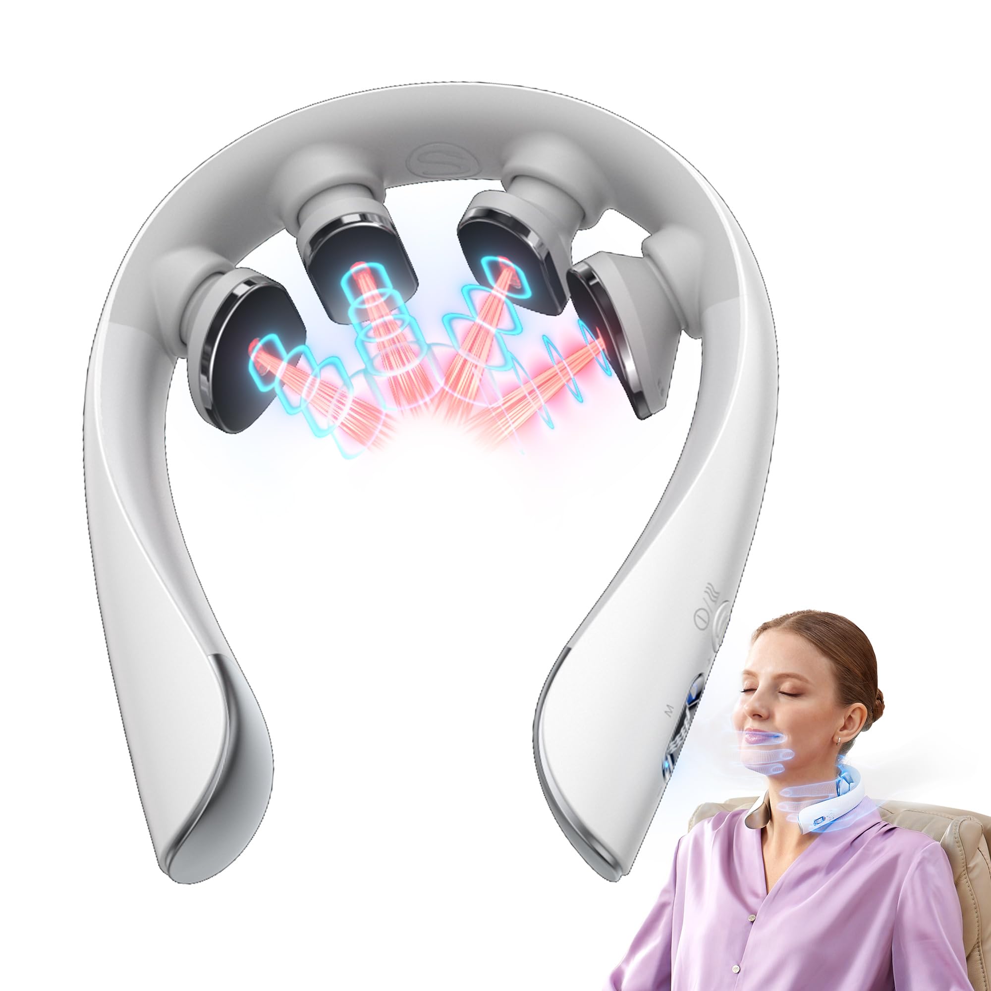 SKG Nackenmassagegerät mit Wärme, elektrisches Rotlicht-Puls-Vibrations-Traktions-Nackenmassagegerät zur Schmerzlinderung im tiefen Gewebe, tragbares 4D-Massagegerät, Nackenentspanner,K5-3 PRO