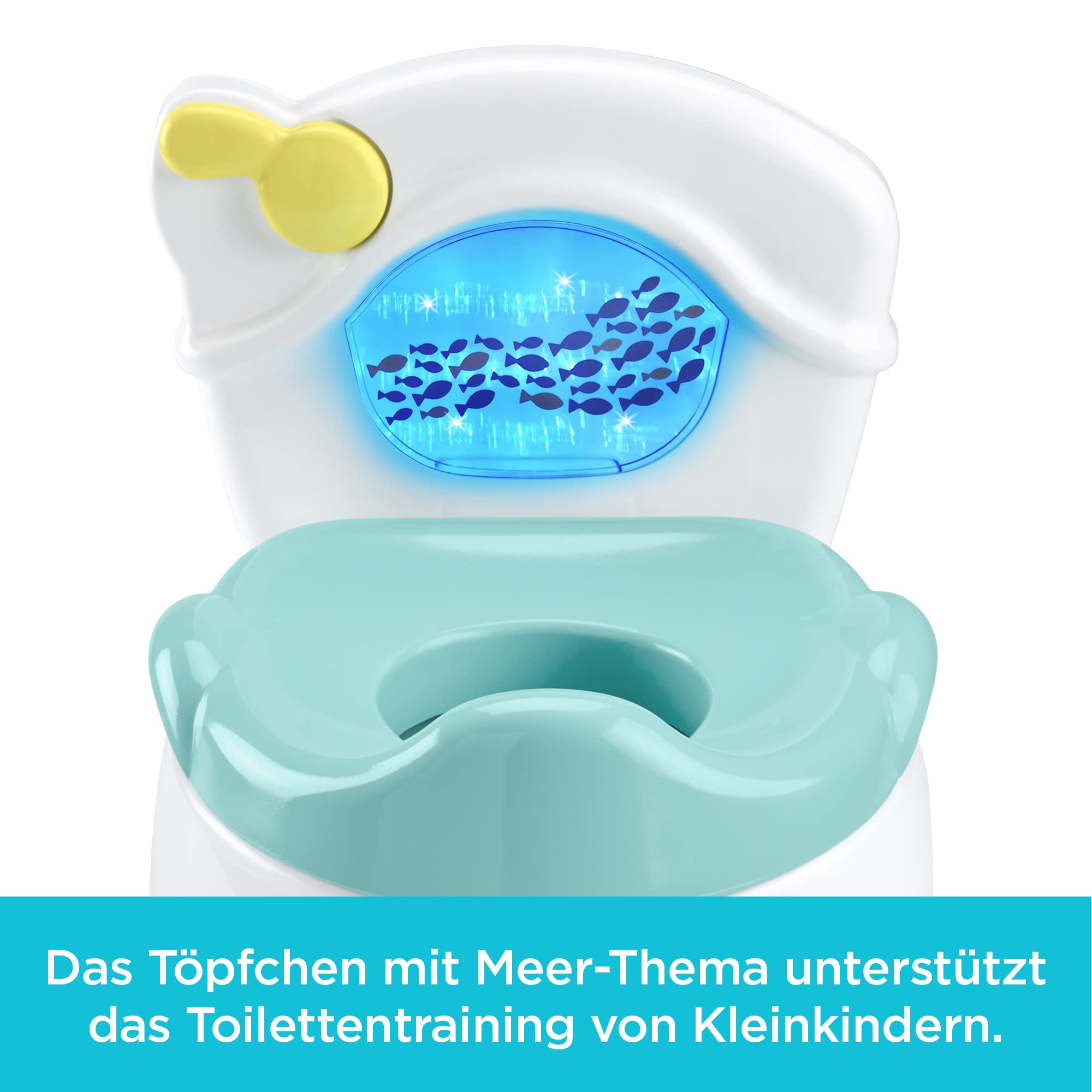 Fisher-Price Meeresrausch Töpfchen, Baby Toilette, mit Geräuschen und Lichtern, abnehmbarer Toilettenaufsatz, für Baby und Kleinkinder, GWD37