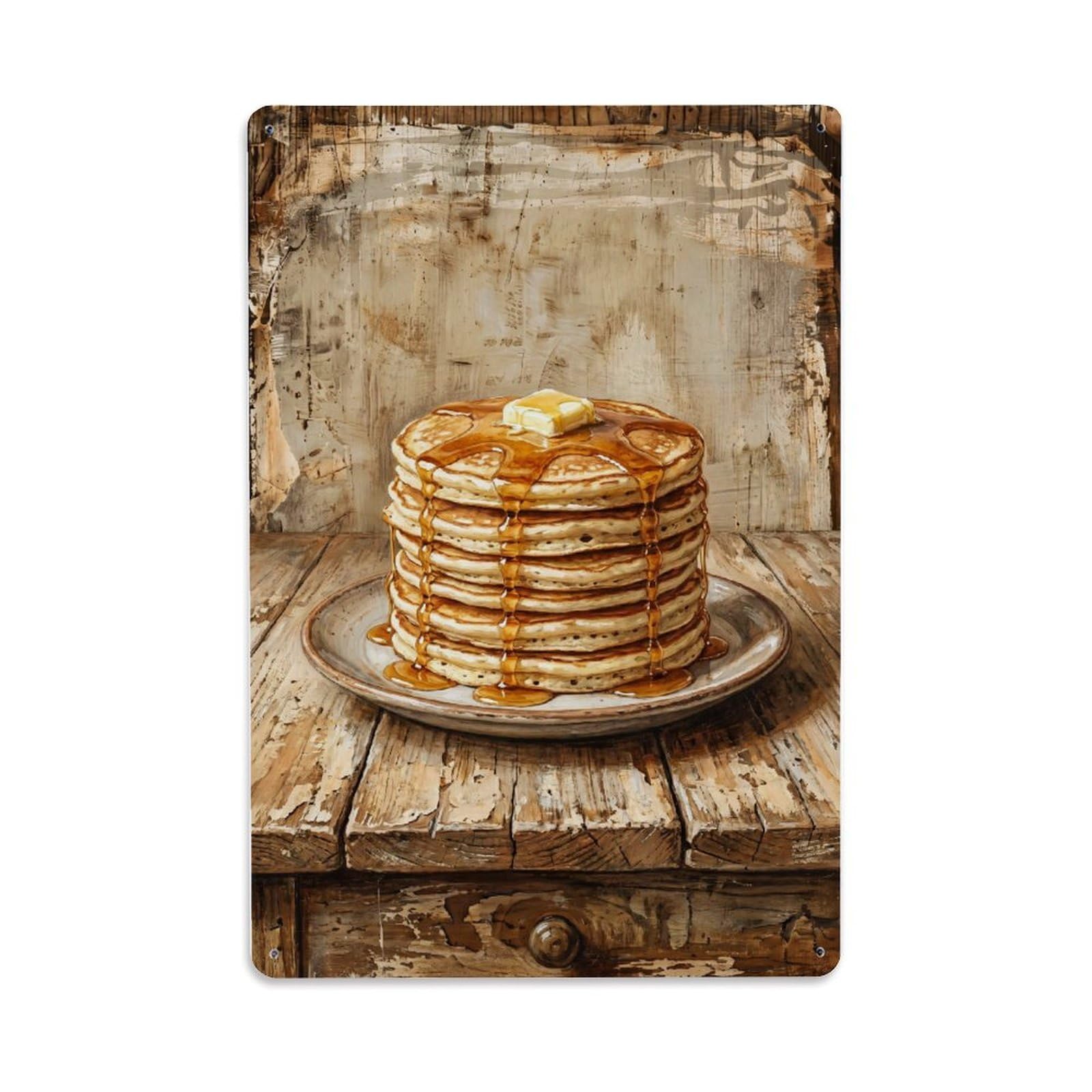 Fqnyr Style Country Dining Table Pancakes Syrup Countryside Home Metal Tin Sign Plaque Wall Decor For Cafe, Club Bar, Office, Home Garden Metal Poster 8X12inch