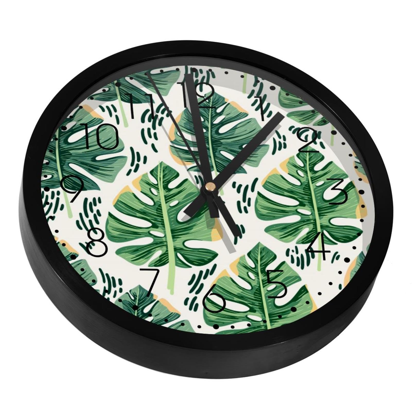 Horloge murale silencieuse sans tic-tac à motif feuilles de palmier
