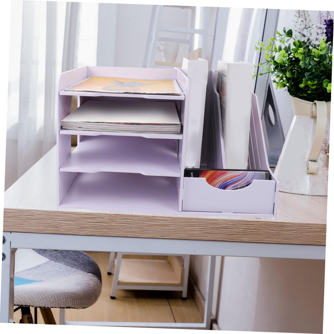 Creative - Archivador de escritorio multicapa, 40 x 31 x 25 cm, práctico diseño de madera de PVC para dormitorio escolar y sala de estudio, ideal para almacenamiento de archivos y libros