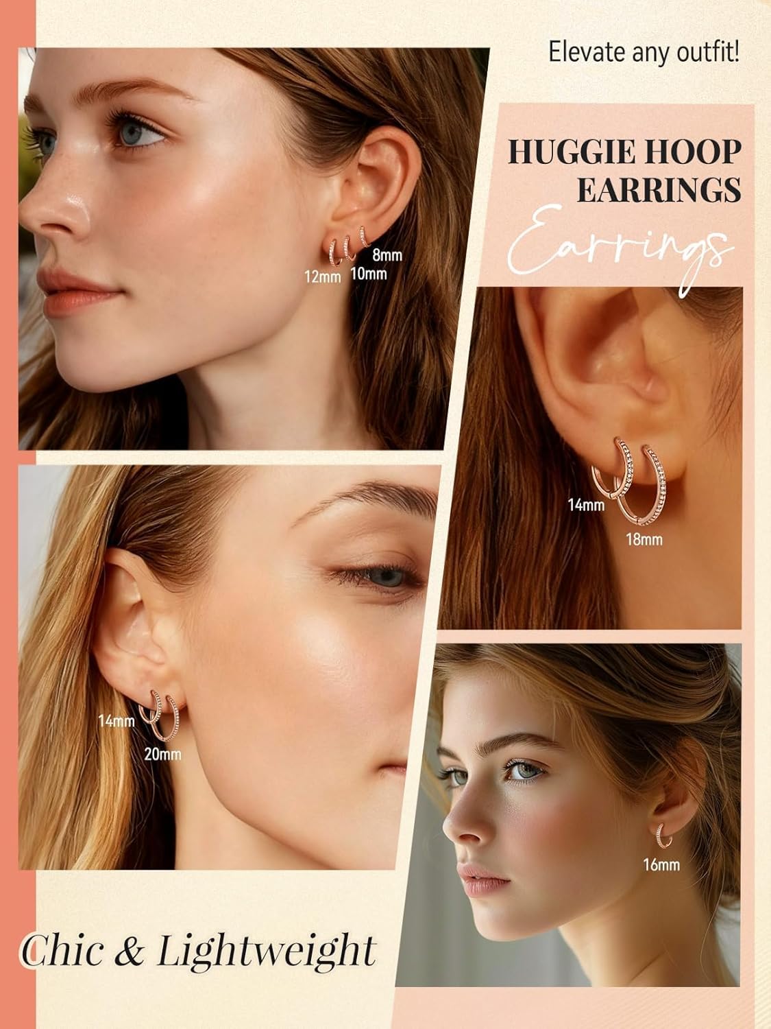 FaithHeart 925 Sterling Silver Huggie Hoop Earrings, Small Silver Hoop Earring for Women, Gold/Black/Rose Gold Hypoallergenic Cartilage Earrings for Women 6/8/10/12/14/15/16/18/20mm