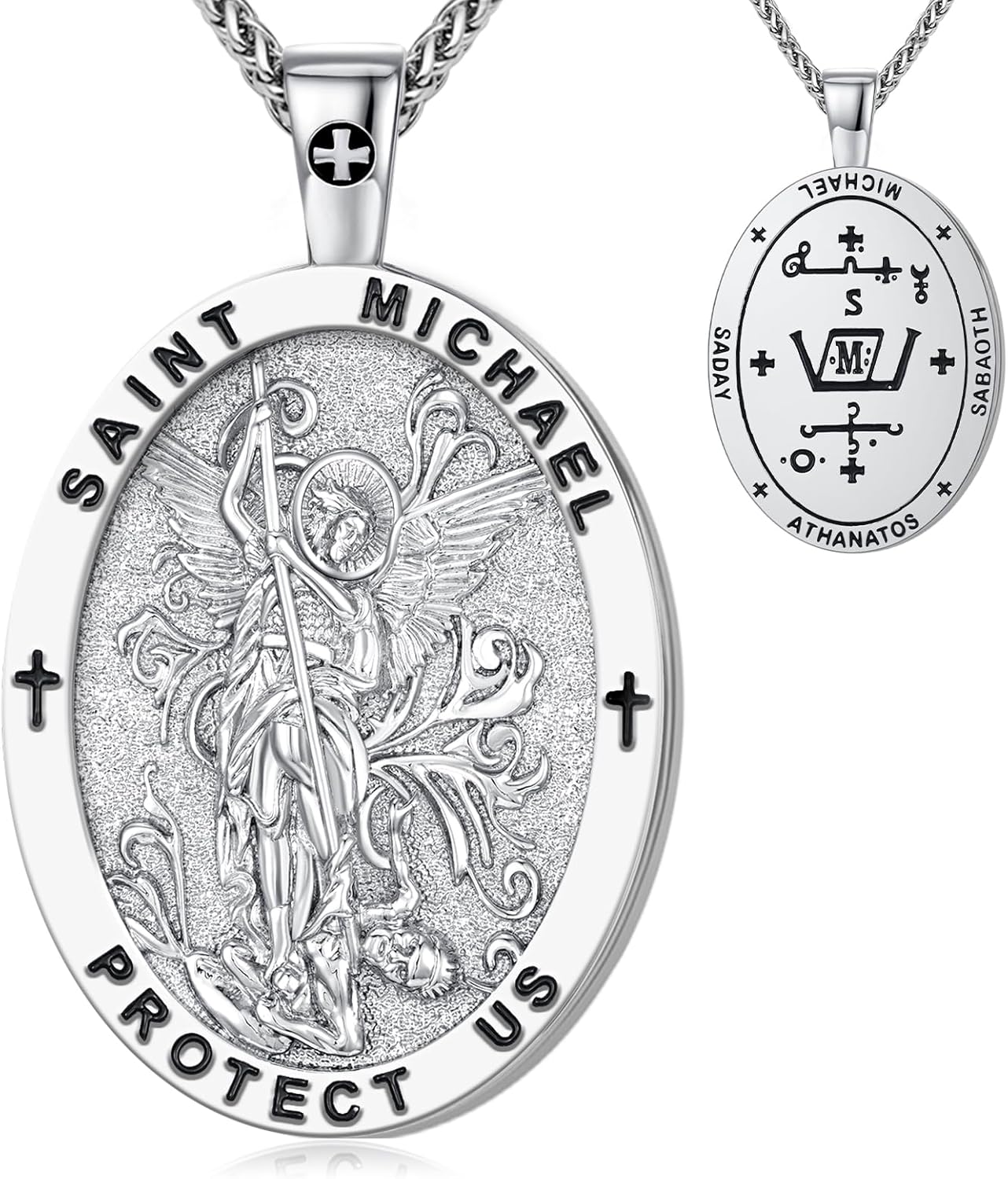 St Michael Pendant Necklace, 24K Gold Plated with Red Enamel, 19.69 Inch Chain, Religious Protection Medal, Oval Shape - Image 9