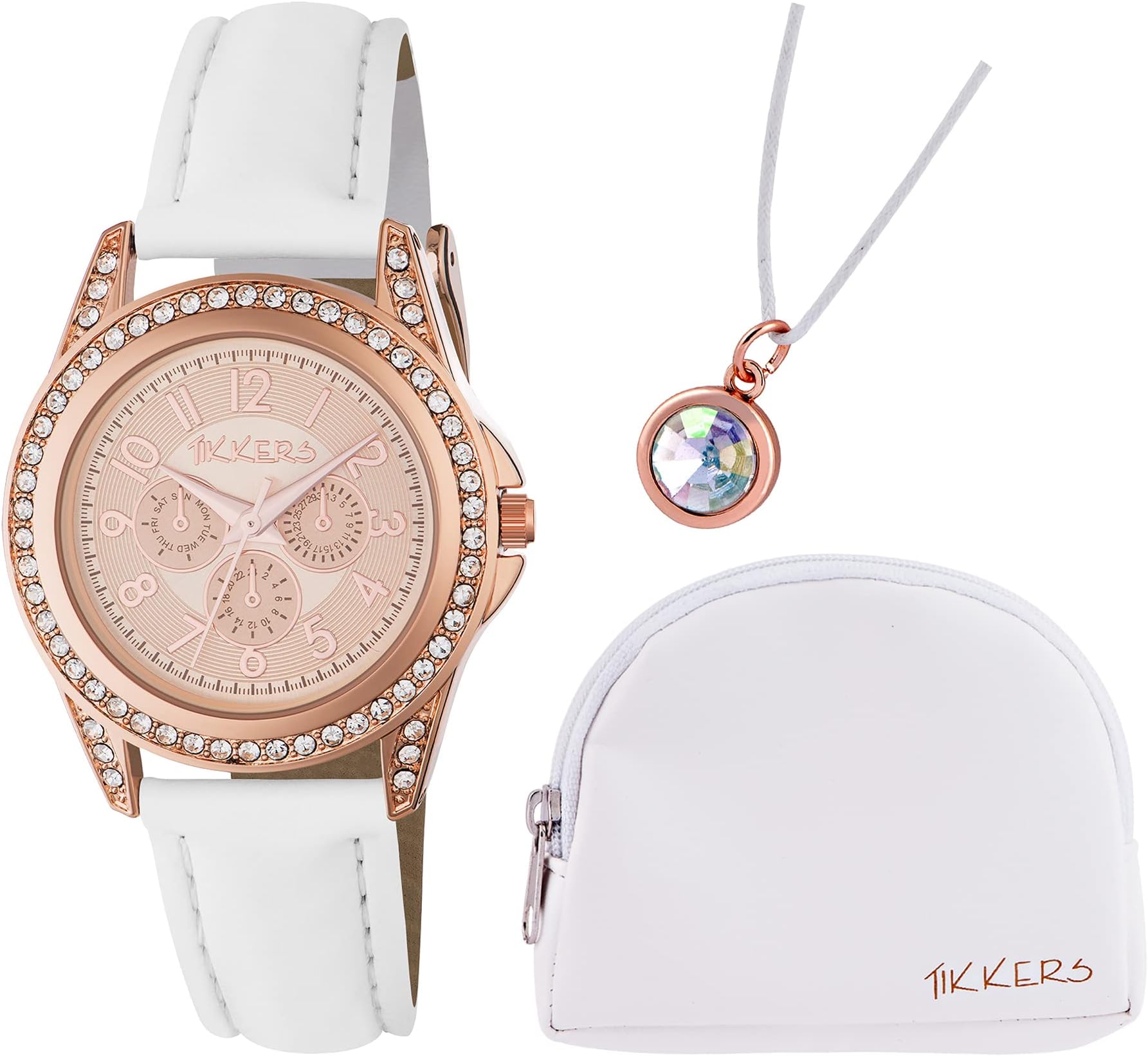 Tikkers Rose Gold Girls Designer Style White Strap