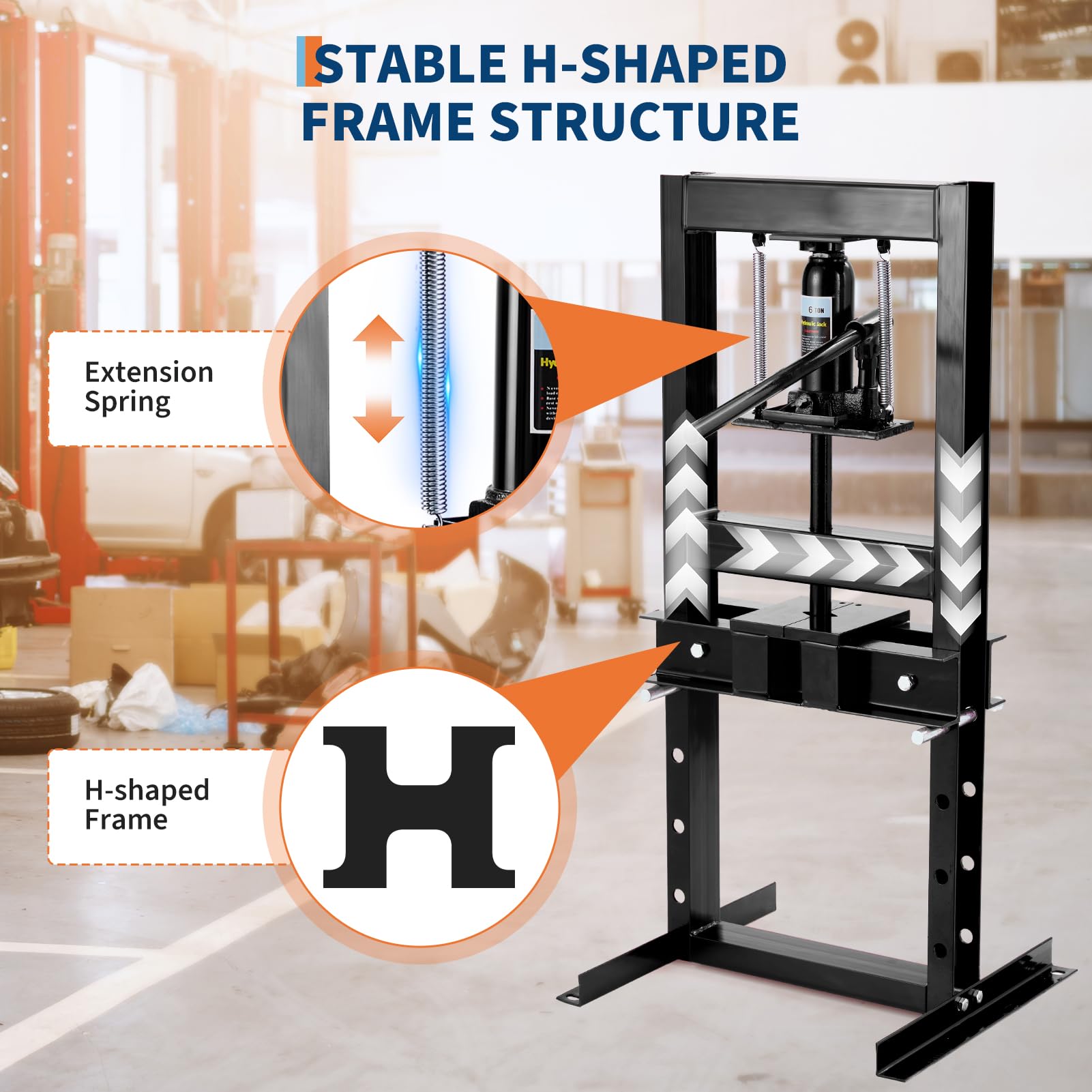 Prensa de taller hidráulica, prensa hidráulica de 6T de acero, prensa de bastidor con ancho de trabajo de 33 cm, altura de trabajo ajustable de 1,5-27 cm, prensa de rodamientos para prensado