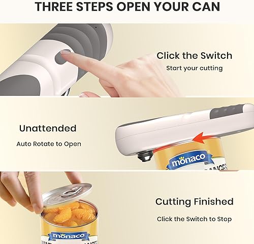 Miniatura 3 de Abrelatas eléctrico para cocina, abrelatas automático recargable con hoja inclinada extraíble, operación de un solo toque, borde liso, imán