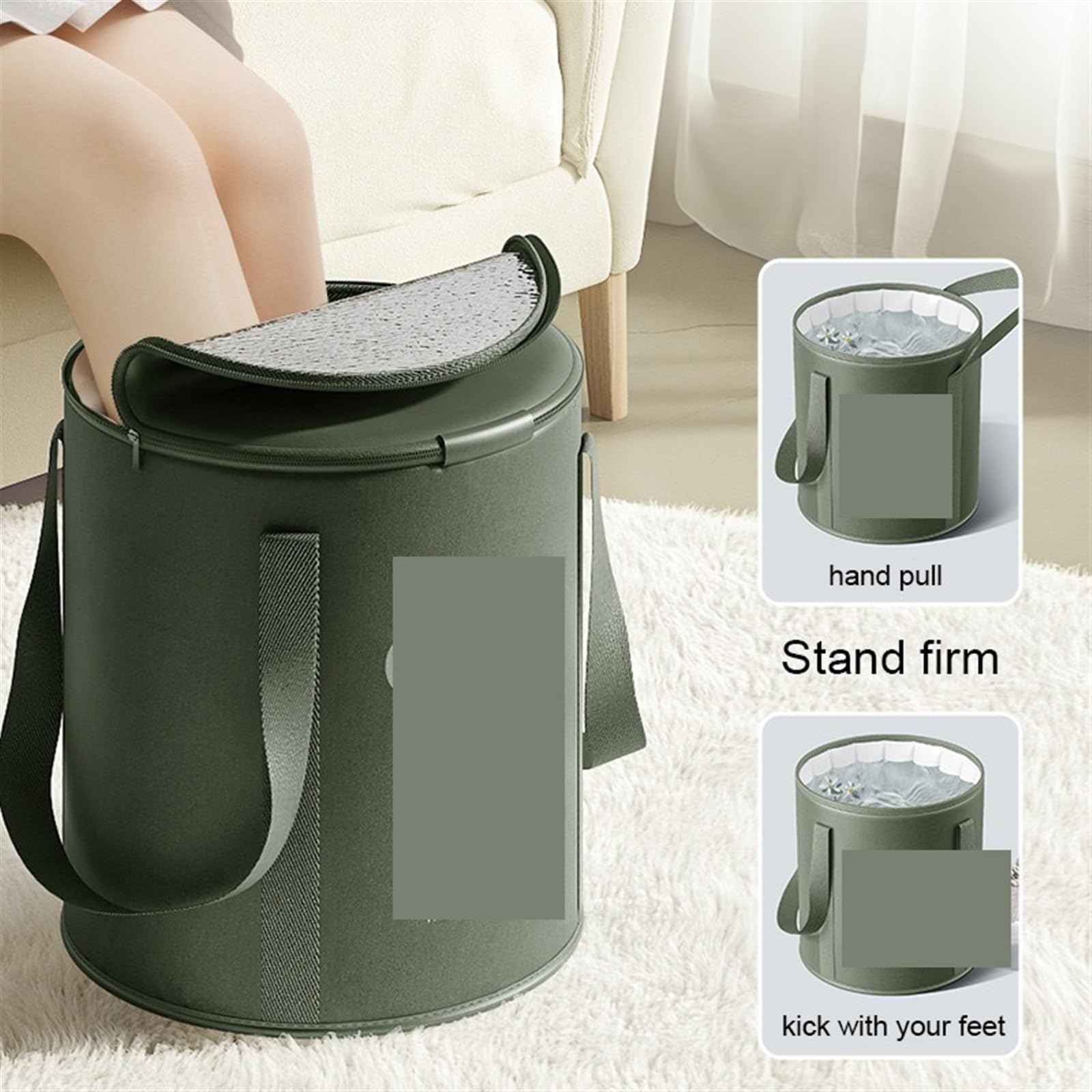Cubo Plegable Para Remojo De Pies Cubo plegable for baño de pies con tapa, lavabo portátil for remojar, bañera multifuncional for for viajes al aire libre(Green)