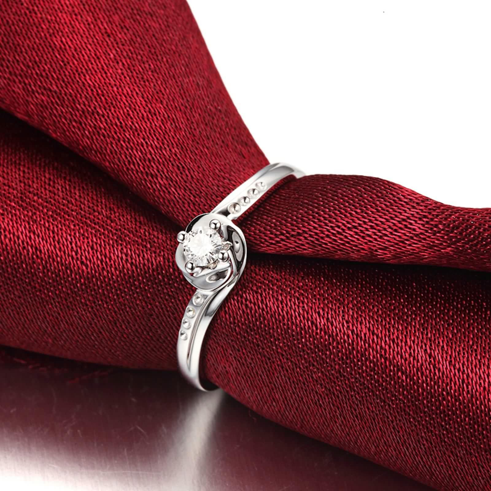 Ring 750 Weißgold, Damenringe Mode 4 Prong Labor Geschaffener Diamant 0.1ct Runde Brillante Form Weiß Eheringe