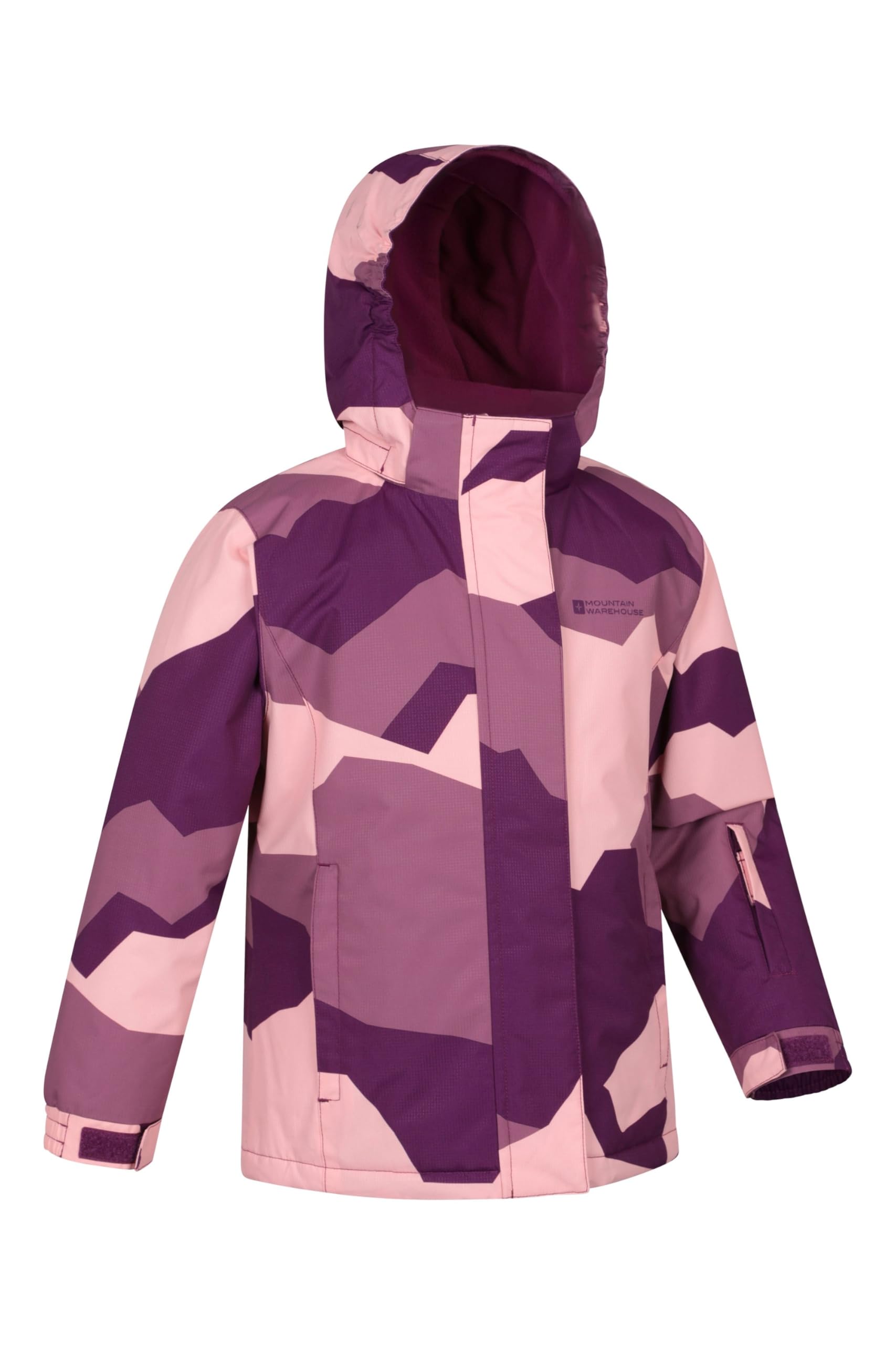 Mountain Warehouse Veste de Ski Snowdrop imprimée pour Enfant - Imperméable, Jupe Pare-Neige intégrée, Poches zippées, Capuche détachable, Poignets Ajustables, Hiver