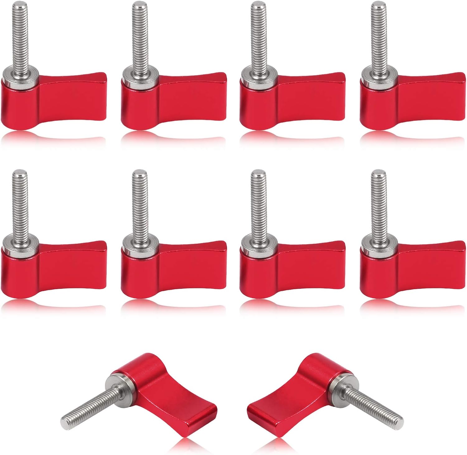 SPEEDWOX 10 Pcs Male Threading Rotating Knob, M4 20mm Adjustable Thumb Lever Screw,Rotating Knob with Single Wing, Red Aluminum Alloy