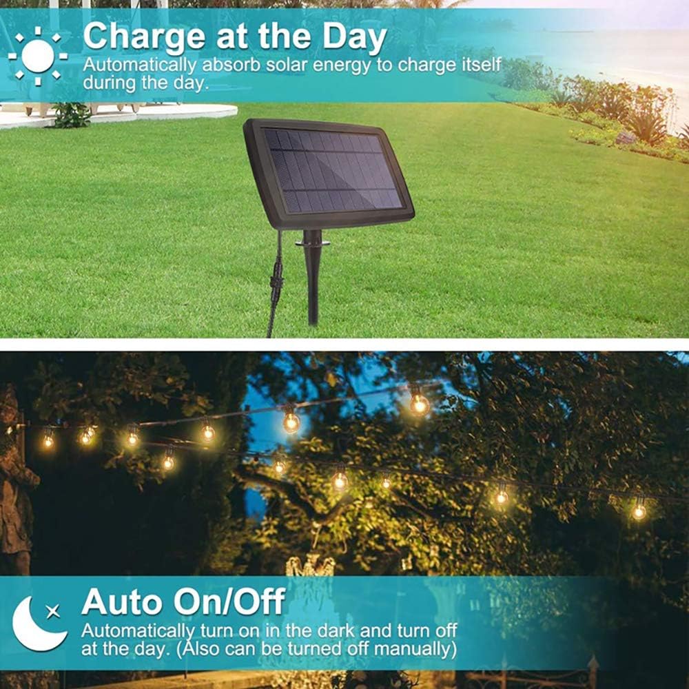 Get Discount 70% Price Svater Solar Outdoor String Lights,80FT with 42pcs G40 Shatterpoof Bulbs,0.2 Watt Led 2700K Warm White ,IP45 Waterproof,Solar Powered Patio Lights
