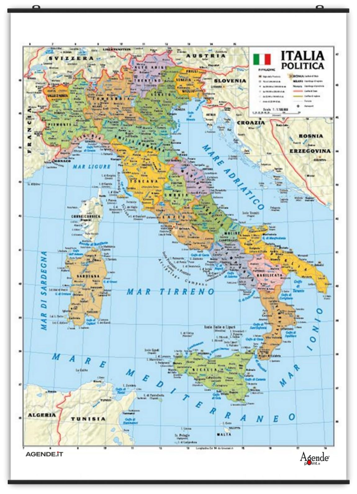 Carta Geografica Murale Italia Bifacciale Fisica Politica 100x140 cm Plastificata Scala 1:1.100.000