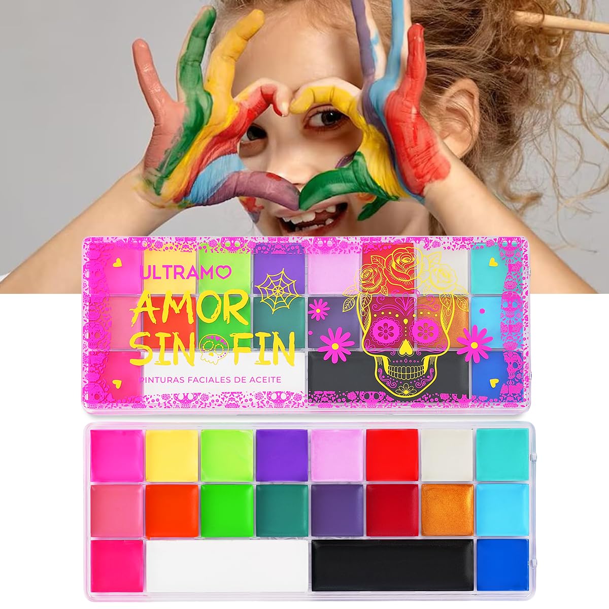 Pintura Facial y Pintura Corporal, Kit de 20 Colores de Pintura Facial | Body Paint, Ideal para Día de Los Muertos, Halloween, Navidad,  Nuevo y Cosplay - 02