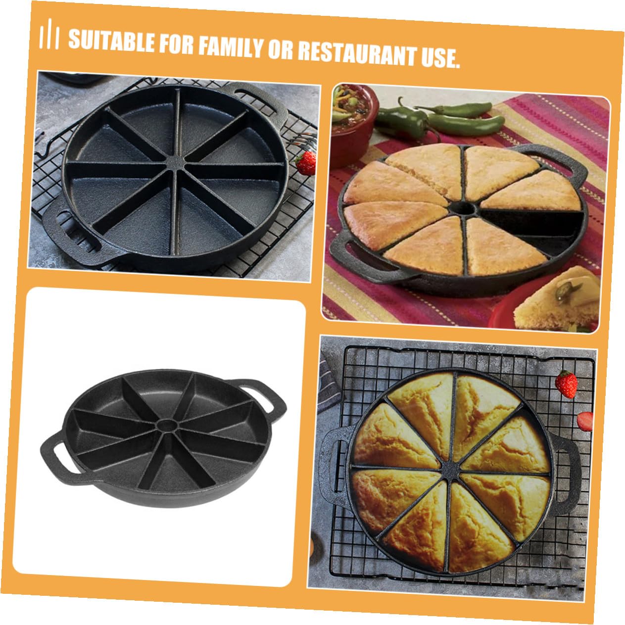 iplusmile Maisbrotpfanne aus Gusseisen mit Geteilter Backform und Effizienter Wärmeleitung für Küche und Restaurant Stilvolles Design und 8 eckige Keilform Backblech