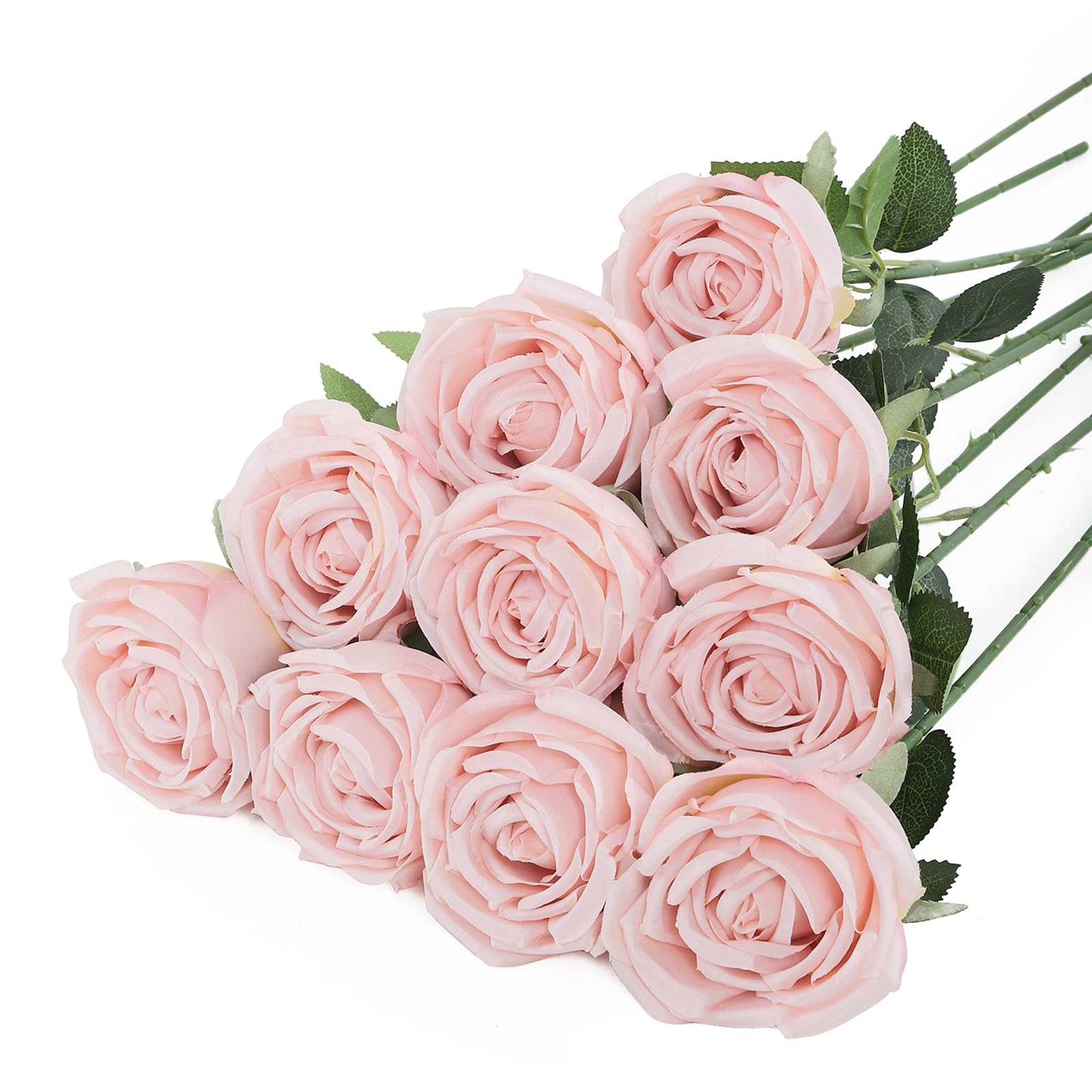 DuHouse 10pcs Fake Roses Artificial Silk Flowers Flower Long Stems Bouquet for Arrangement Wedding Centerpiece Party Home Kitchen Decor(Blush Pink)