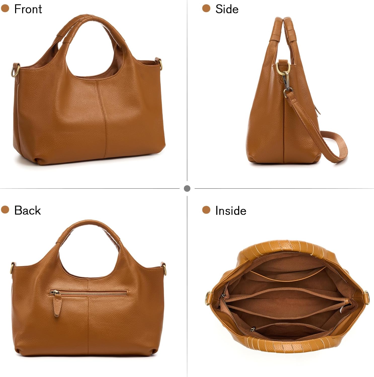 Genuine Leather Purses for Women with Detachable Satchel Strap, Designer Shoulder Bags with Top Handle, Ladies Handbag