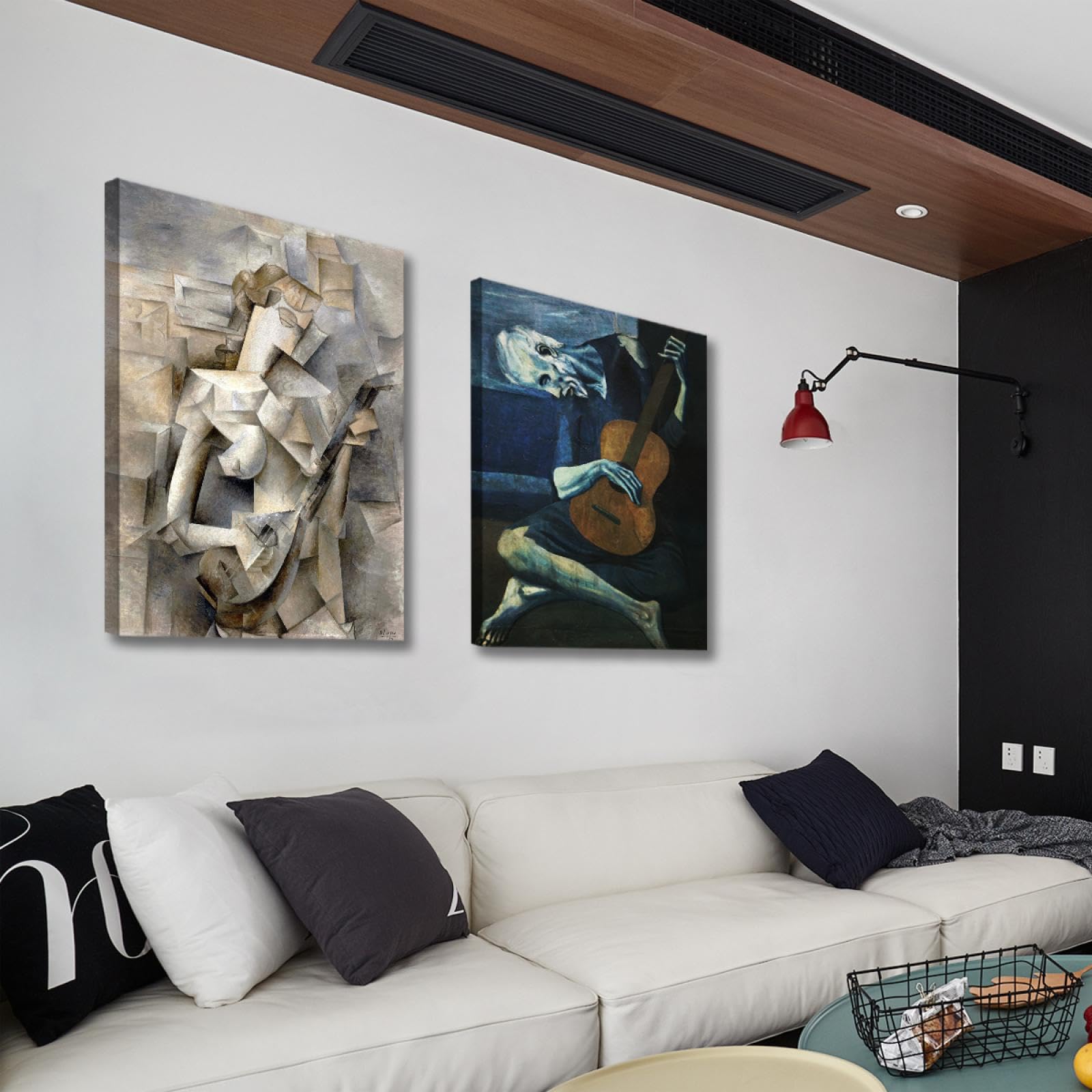 Cuadros famosos lienzo de arte de pared de cuadros conjunto de 2 carteles estéticos abstractos de Picasso enmarcados estirados para la décor del baño de la sala de estar 65x85cmx2pcs marco interior