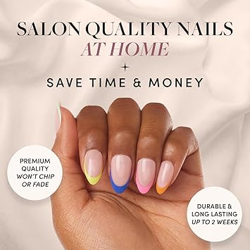 Glamnetic Press-On Nails & Adhesive Nail Tabs - Sprinkles | Glossy Short Almond Rainbow French Tip Nails | 12 Sizes - 24 Nail Kit with Adhesive Tabs