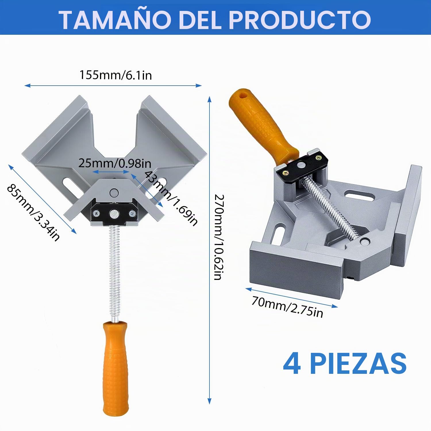 4 Piezas Sargentos Carpintero de 90°, Abrazadera Metalicas de ángulo, Sargentos de Apriete de Solo Mango, con Mandíbula Giratoria Ajustable, para Carpintería,Ingeniería,Carpintería,Soldadura