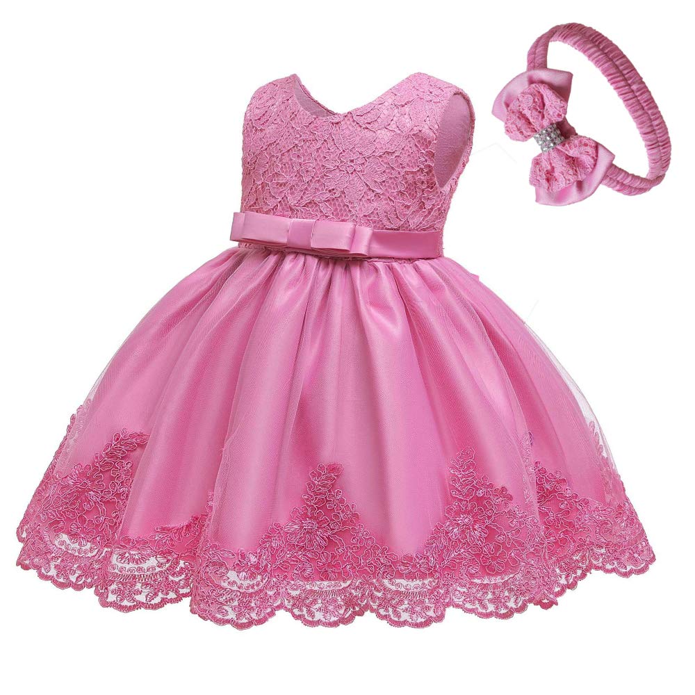 Vestido formal para bebé niña pequeña bordado de encaje con gorro, 0-24 meses, rosado grisáceo, 18-24 Months
