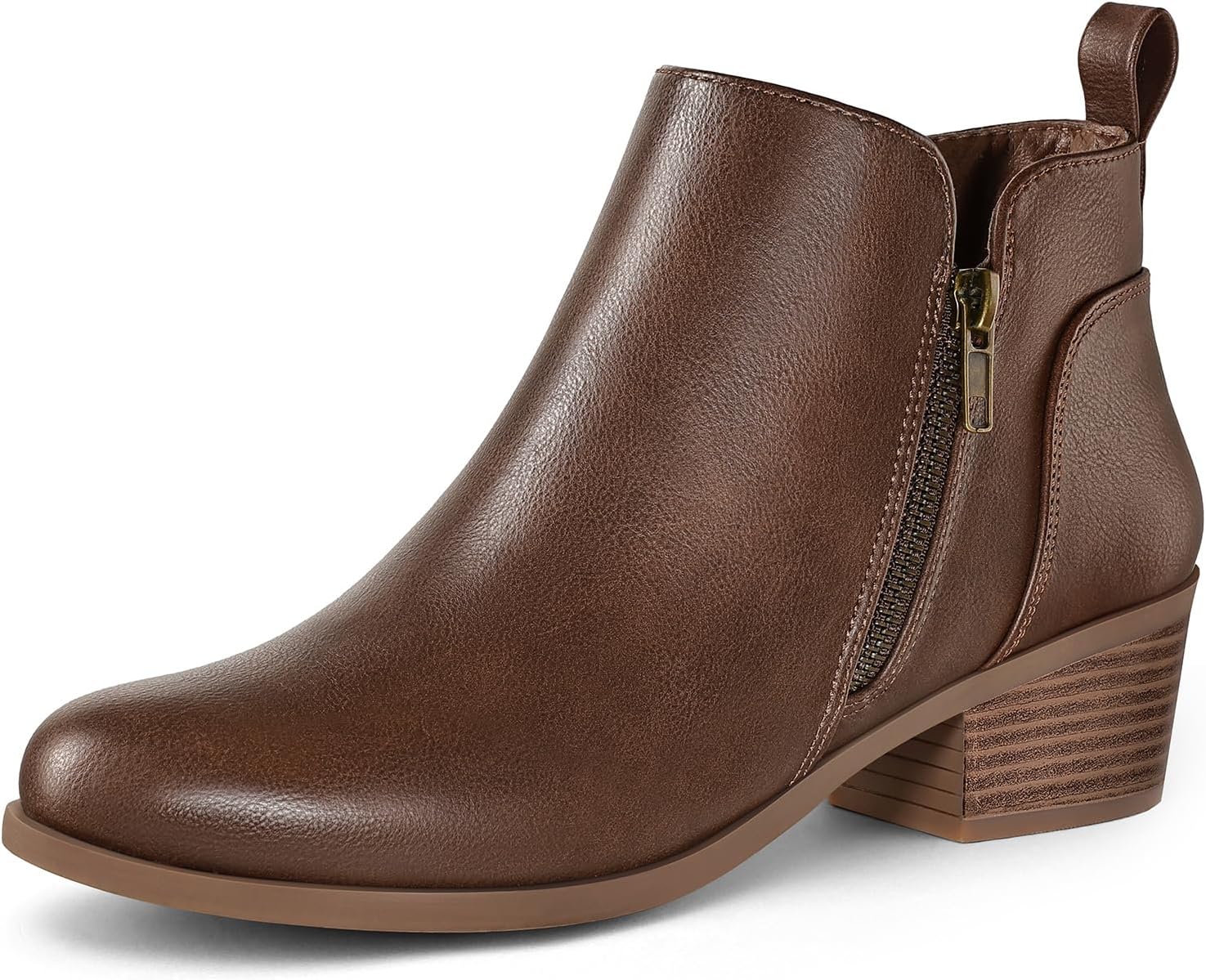 mysoft Women's Ankle Boots Low Chunky Heel Round Toe Casual Comfortable Short Booties with Side Zipper