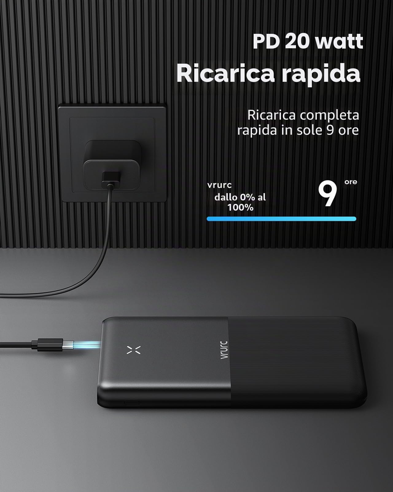 VRURC Batteria esterna 30000 mAh, USB C Power Bank Ricarica Rapida, 22.5 W PD3.0 & QC3.0 USB C Caricatore Portatile Compatto con 3 Ingresso & 3 Uscita Compatibile con iPhone Samsung Huawei ecc
