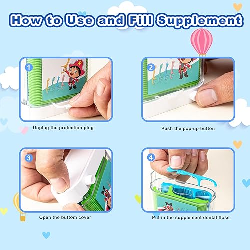 Miniatura 5 de Dispensador de hilo dental para niños, dispensador de hilo dental para niños, 2 cajas con 176 unidades, hilo dental divertido y colorido que te